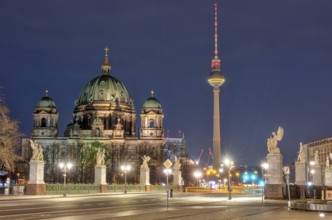 Berlin Cathedral and the famous television tower at night