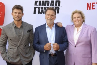 Travis Van Winkle, Fortune Feimster and Arnold Schwarzenegger at Netflix's 'Fubar' Season 2
