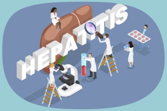 3D Isometric Flat Illustration of Hepatitis, Liver Disease, Healthcare and Treatment