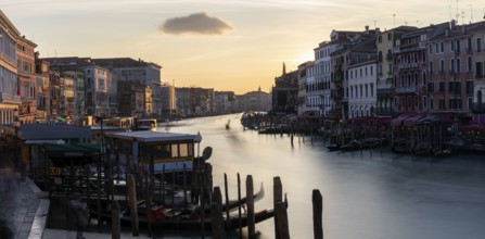 Evening light, view over the Grand Canal, from the Rialto Bridge, long exposure, panoramic shot,