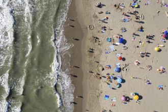Aerial photographic documentation of a free beach in summer