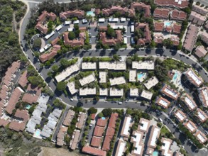Aerial view of middle class neighborhood in Carlsbad, North County San Diego, California, USA