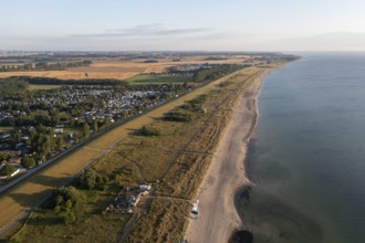 Dahme, Germany, July 31, 2021: Aerial drone view of Dahme Beach in Schleswig-Holstein