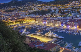 Idyllic view o? entrance to harbor, Rade de Villefranche in Nice, hight scene with illumination