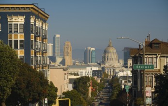 Fulton Street leads travelers straight down the hill into the City Hall building in downtown San
