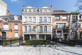 Ixelles, Brussels/ Belgium, 03 30 2019: Facade of the embassy of the Republique du Congo, Franklin