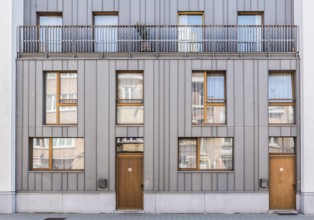 Schaerbeek, Brussels Capital, Belgium, 04 20 2019 Renovated apartment building facade