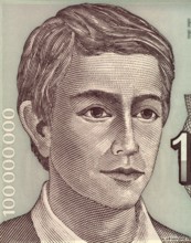 Young Man on 100000000 Dinara 1993 Banknote from Yugoslavia