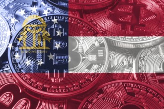 Georgia bitcoin flag, Georgia cryptocurrency concept background