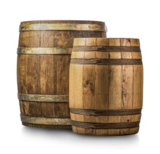 Two wooden casks isolated on a white background