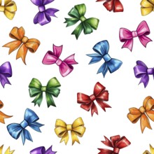 Multicolored hair bows seamless pattern on white background