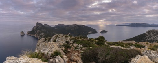A panorama view of Cap de Formentor in northwestern Majorca at sunrise