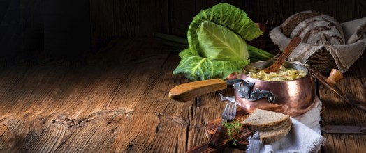 Young and fresh cabbage cooked with bacon cubes