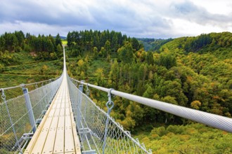 The magnificent Geyerlei is the longest suspension cable bridge in Germany. Hunsrück region in