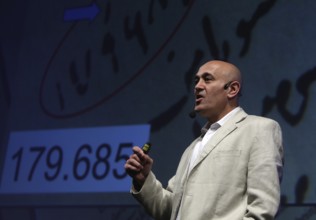 Sofia, Bulgaria - May 12, 2013: British theoretical physicist Jim Al-Khalili is lecturing at the