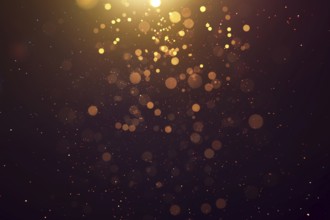 Abstract glittering gold with bokeh and dust effect . Black background