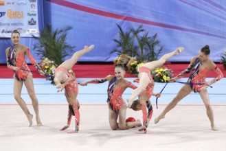 Sofia, Bulgaria - 7 May, 2017: Team Finland performs during Rhythmic Gymnastics World Cup Sofia