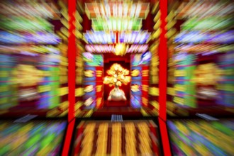 Slot machines in casino equipment exhibition. Zoom out effect