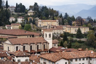 Red tiled roofs of old houses. Bergamo, Italy.