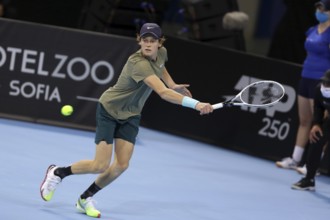 Sofia, Bulgaria - 14 November, 2020: Italy's Jannik Sinner in action during his final match against