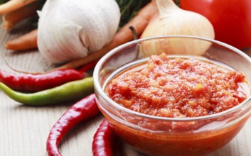 Red hot chilli pepper and ingridients for sause