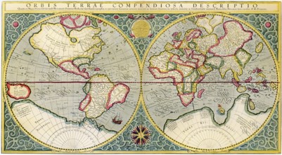Facsimlile of World map by Gerardus Mercator or Gerard de Kremer, 1512-1594, cartographer,