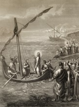 Miraculous Catch of Fish, Steel engraving 1853, digitally restored