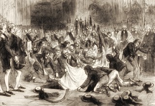 Horatio Nelson's funeral at St Paul's Cathedral on 9 January 1805, sailors tearing his flag apart