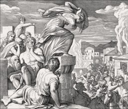 Battle of Thebaz, Death of Abimelech, Old Testament, by Julius Schnorr von Carolsfeld, 1860