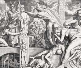 The tenth Plague: Death of Egyptians' firstborn children, Old Testament, by Julius Schnorr von
