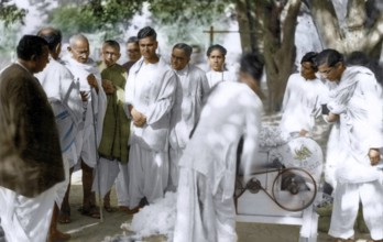 Mahatma Gandhi visiting rural reconstruction center, West Bengal, India, Asia, February 18, 1940