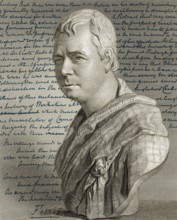 Porträt und Manuskript des Romans Kenilworth von Sir Walter Scott, 1. Baronet von Abbotsford, 1771