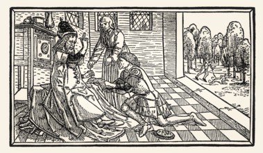 Isaac blesses Jacob, Middle Low German Lübeck Bible, by Steffen Arndes, 1494, digitally restored