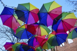 Colourful parasols in the old town, Düsseldorf, Germany