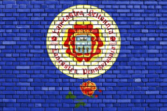 Flag of Lancaster painted on brick wall