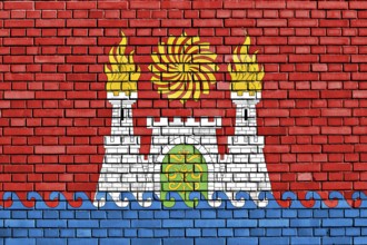 Flag of Makhachkala painted on brick wall