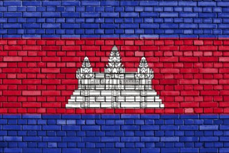 Flag of Cambodia painted on brick wall