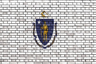 Flag of Massachusetts painted on brick wall