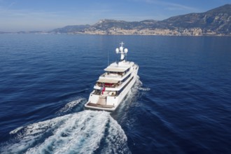 Aerial view 74 metre motor yacht AURORA, delivered in 2017 by the German shipyard Lürssen Yachts,