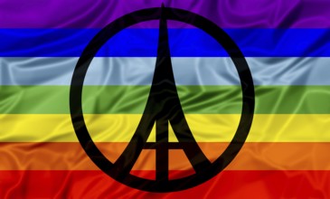 The international flag of peace with peace and Eiffel Tower symbols inside