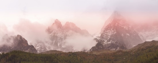 Fantastic evening snow mountains landscape background, French Alps, Chamonix Mont-Blanc, France