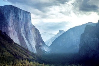 World famous rock climbing wall of El Capitan, Yosemite national park, California, usa