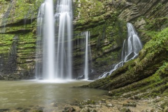 Flumen waterfall in the Flumen gorges at the bottom of a valley in the Jura. France