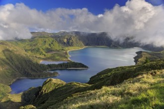 Lagoa do Fogo and green valley on San Miguel island of Azores