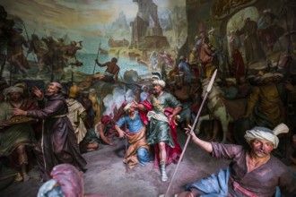 ORTA SAN GIULIO, ITALY, MAY 29, 2019 : interiors decors and frescoes of chapel in Sacro monte di