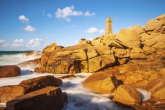 Lighthouse on the Atlantic coast in Brittany near Ploumanach