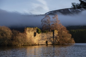 Castillo del siglo XIII, Loch an Eilein, Parque Nacional de Cairngorms, Highlands, Escocia, Reino