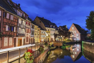 Colmar France, Colorful Half Timber House night city skyline
