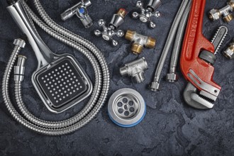 Bathroom Tools And Accessories On Black Stone Background