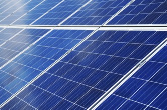 Close-up view of blue solar panels. Renewable energy